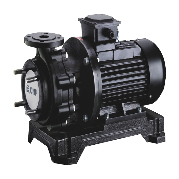 單級臥式氟塑料離心泵，配加長軸電機(jī)，軸向入口和徑向出口，電機(jī)軸與葉輪為直聯(lián)式，過流部件均采用氟塑料（F26、F46）。