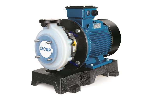 單級臥式氟塑料離心泵，配加長軸電機(jī)，軸向入口和徑向出口，電機(jī)軸與葉輪為直聯(lián)式，過流部件均采用氟塑料（F26、F46）。