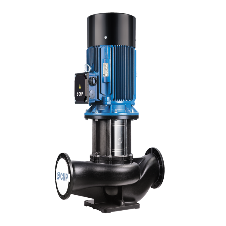 單級立式管道循環泵，泵進出水口在泵底同一直線上，產品設計為頂部可拉出的拆裝形式，其可以在不影響管路系統的情況下對泵進行維修。
